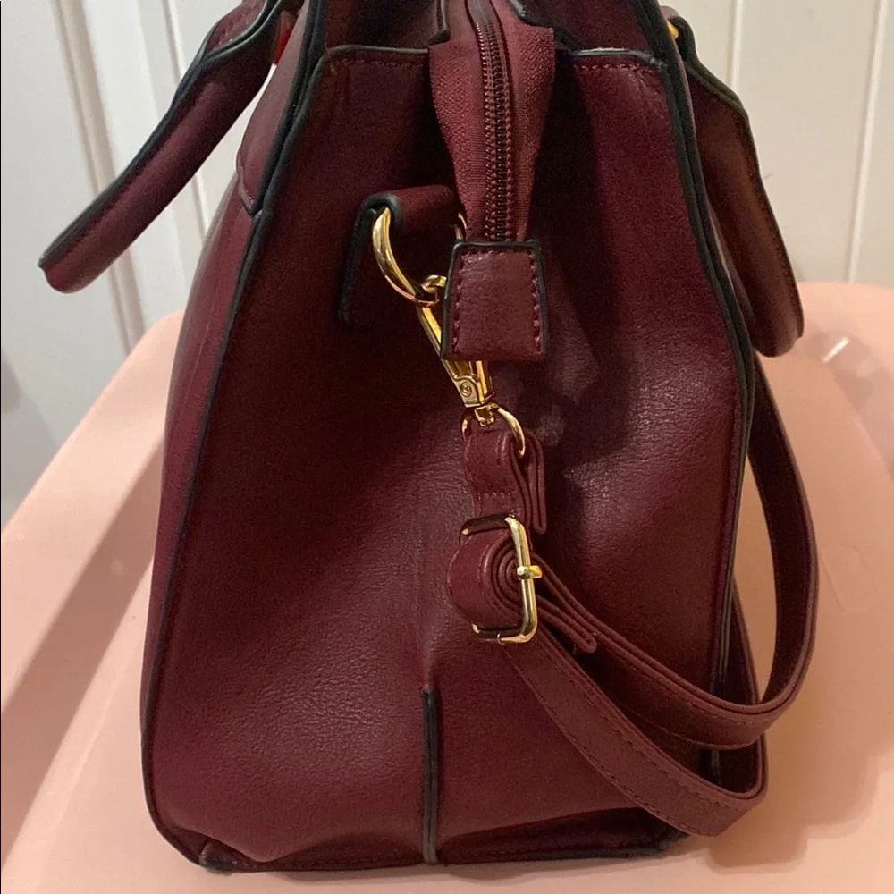 Structured Burgundy Satchel with Top Handles
